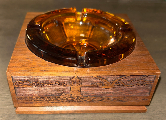 Ashtray w/Wood Carved Base