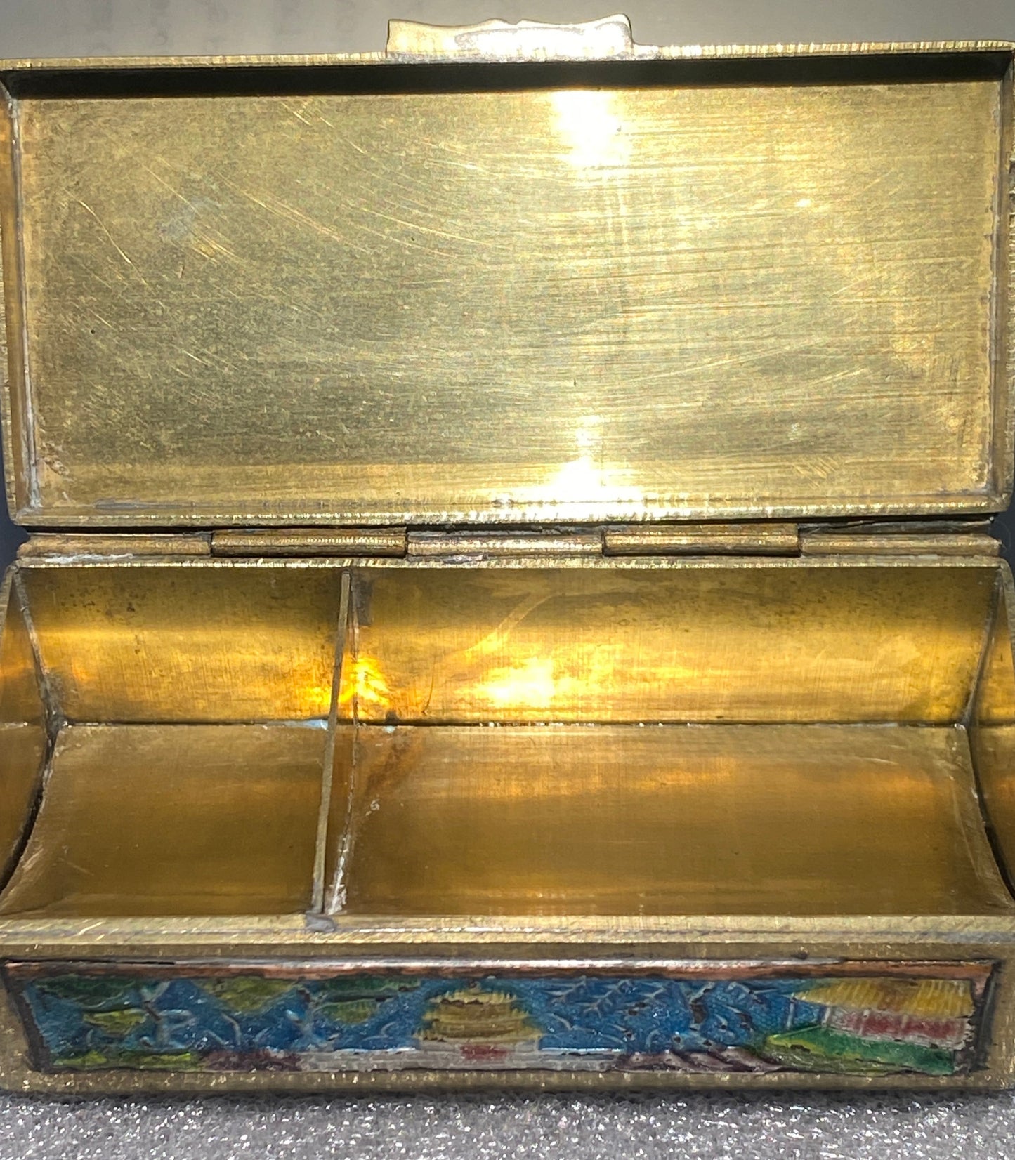 Vintage Brass, Cloisonne pill /Trinket Box