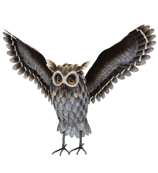 Grey Horned Owl - Wings Up: Metal / Brown Multi