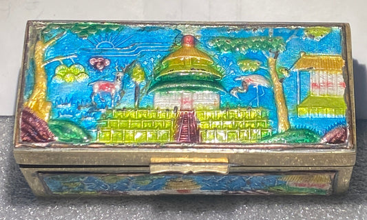 Vintage Brass, Cloisonne pill /Trinket Box