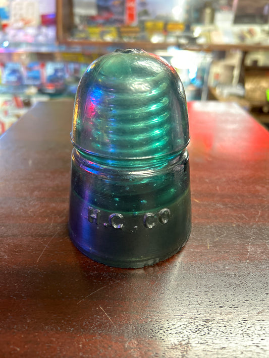 H.G. CO. Glass Insulator-Beehive-Milk Glass Green