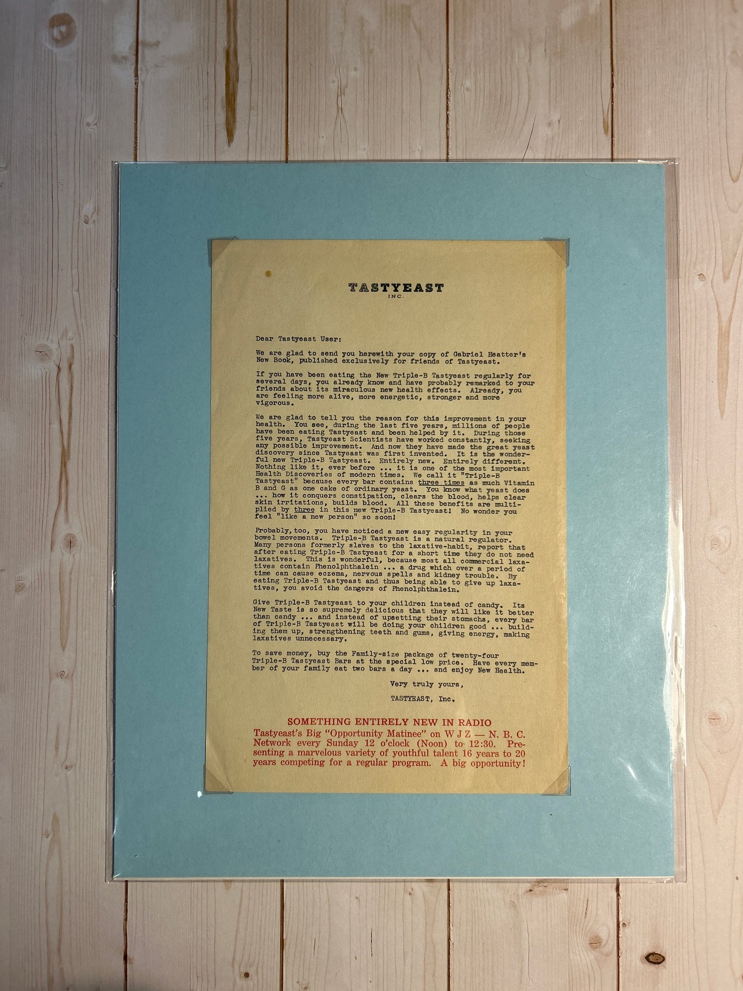 Tastyeast Fact Sheet Letter and Envelope