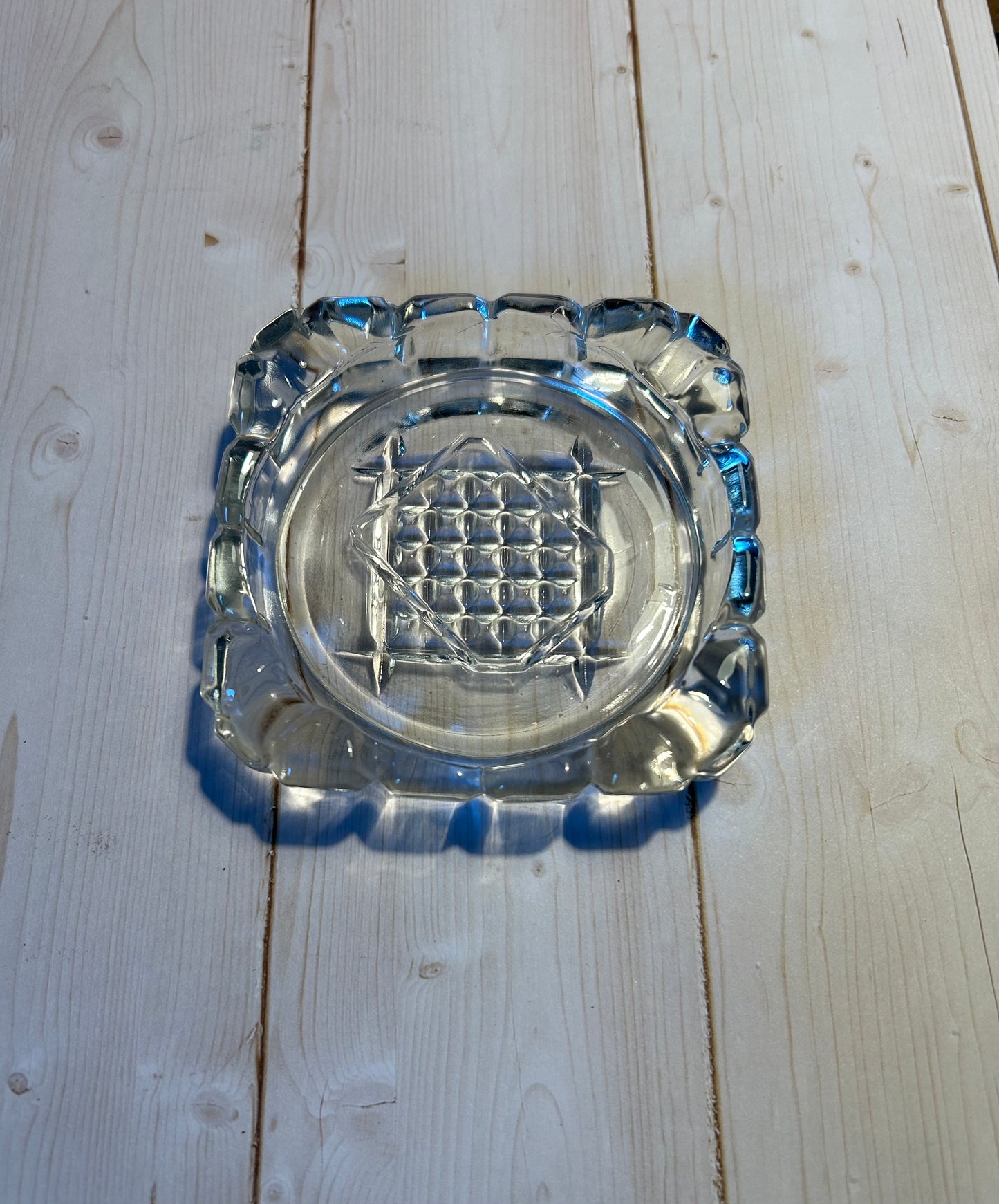 Clear Pressed Glass Ashtray-Klondike Pattern