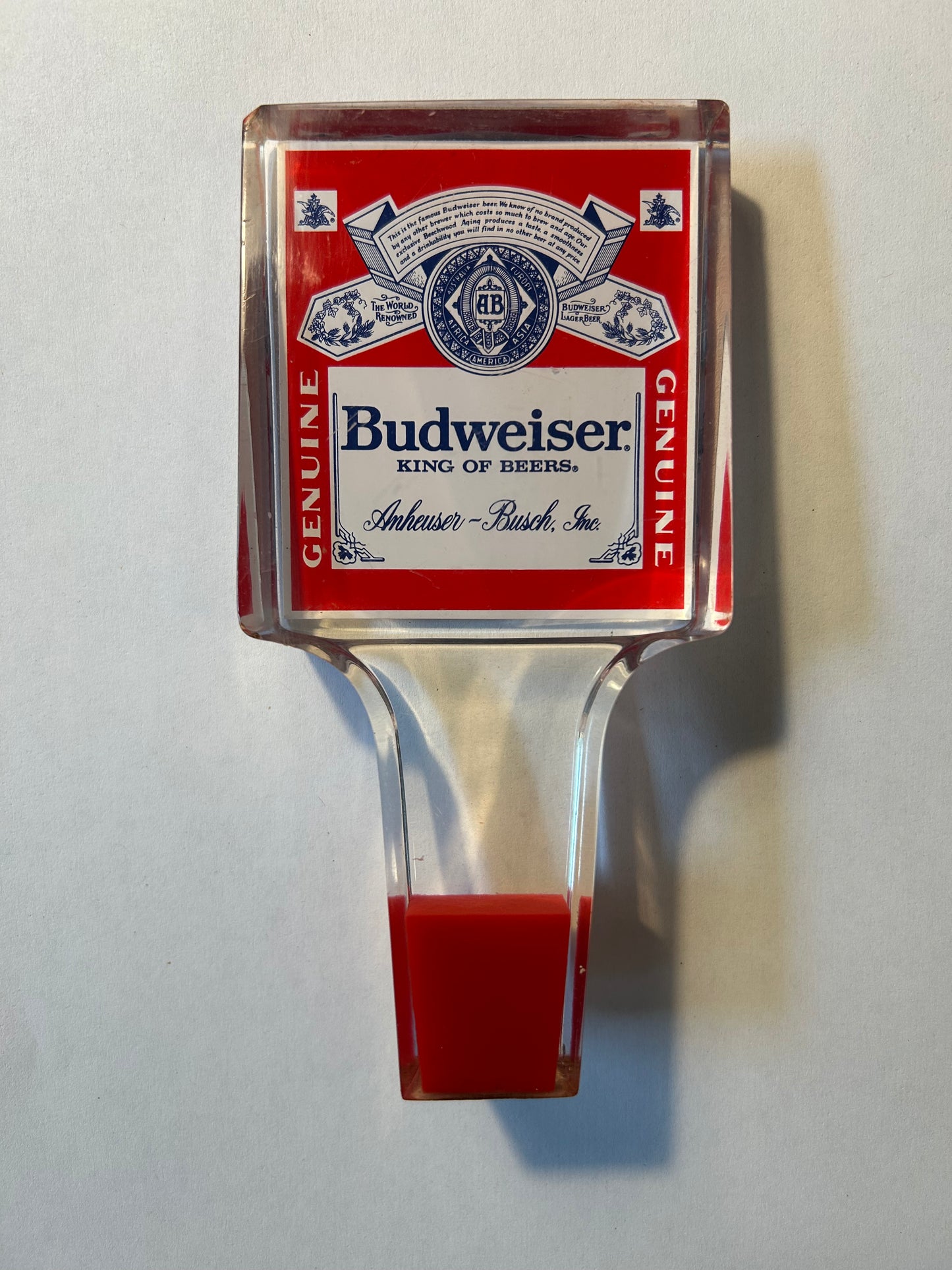 Budweiser Acrylic Tap Handle 6”