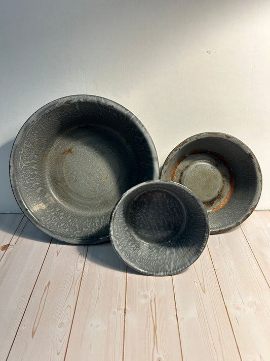 3 Pc. Gray Splatter Enamelware Bowls
