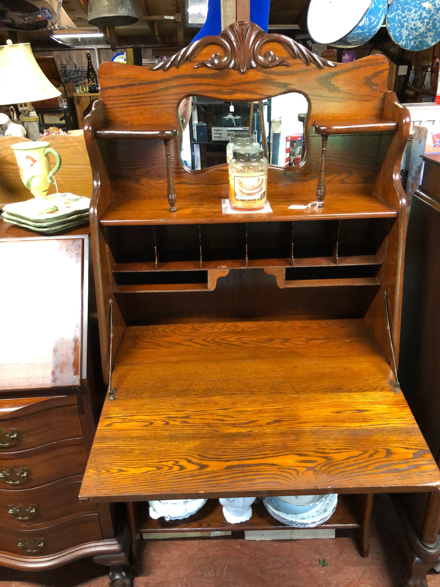 Oak Drop Front Secretary Desk