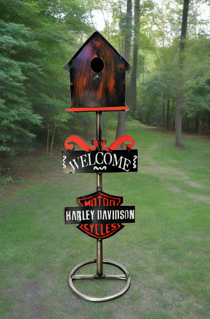 Harley Davidson Birdhouse On Stand