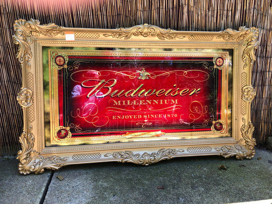 Budweiser Beer Millennium Framed Sign on Glass