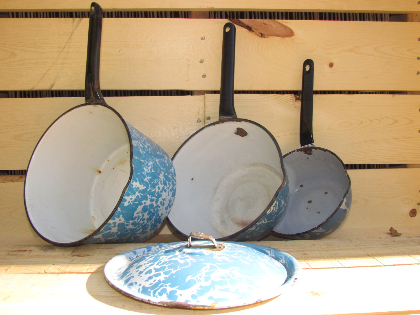 3 Pc. Blue Agate Pots and Lid
