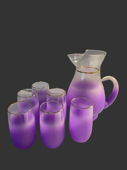 West Virginia Glass Lilac Blendo Water Pitcher Set