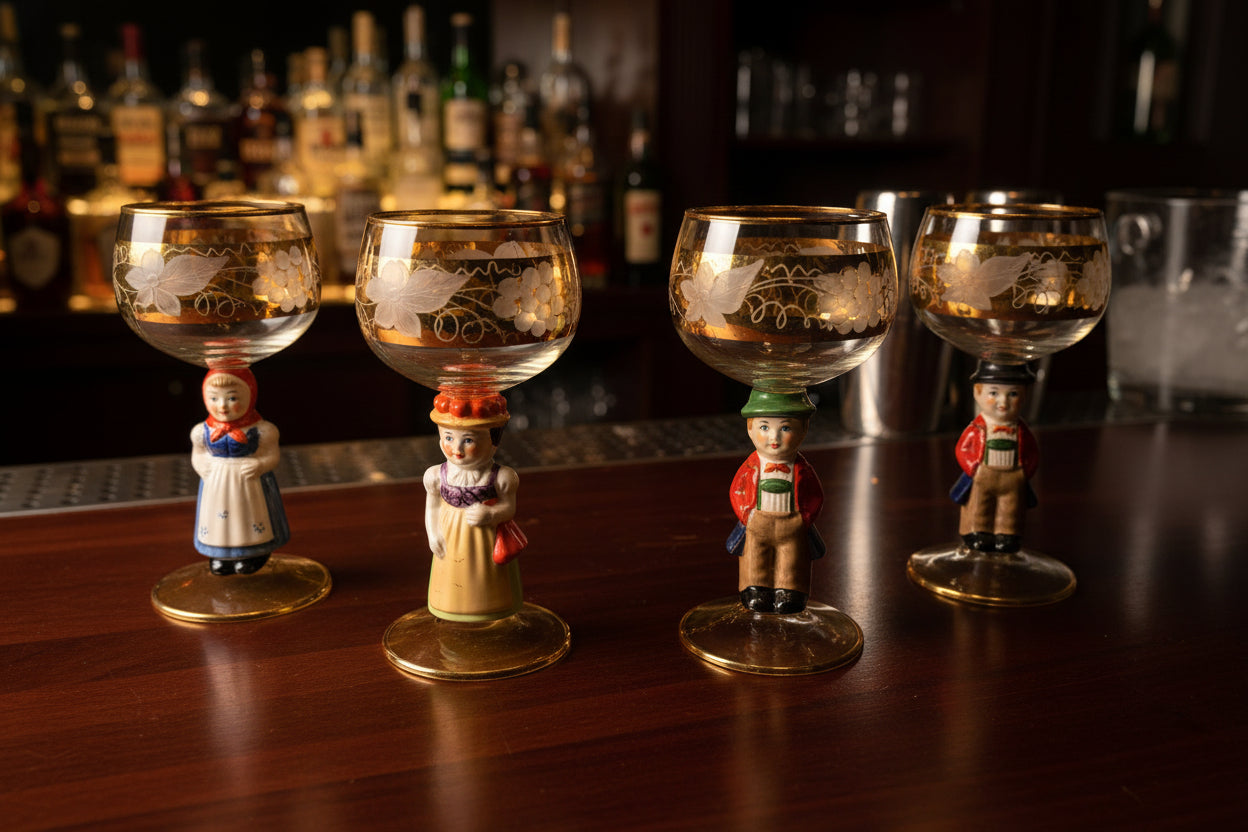 Vintage Goebel Hummel Figurine Stem Wine Glasses