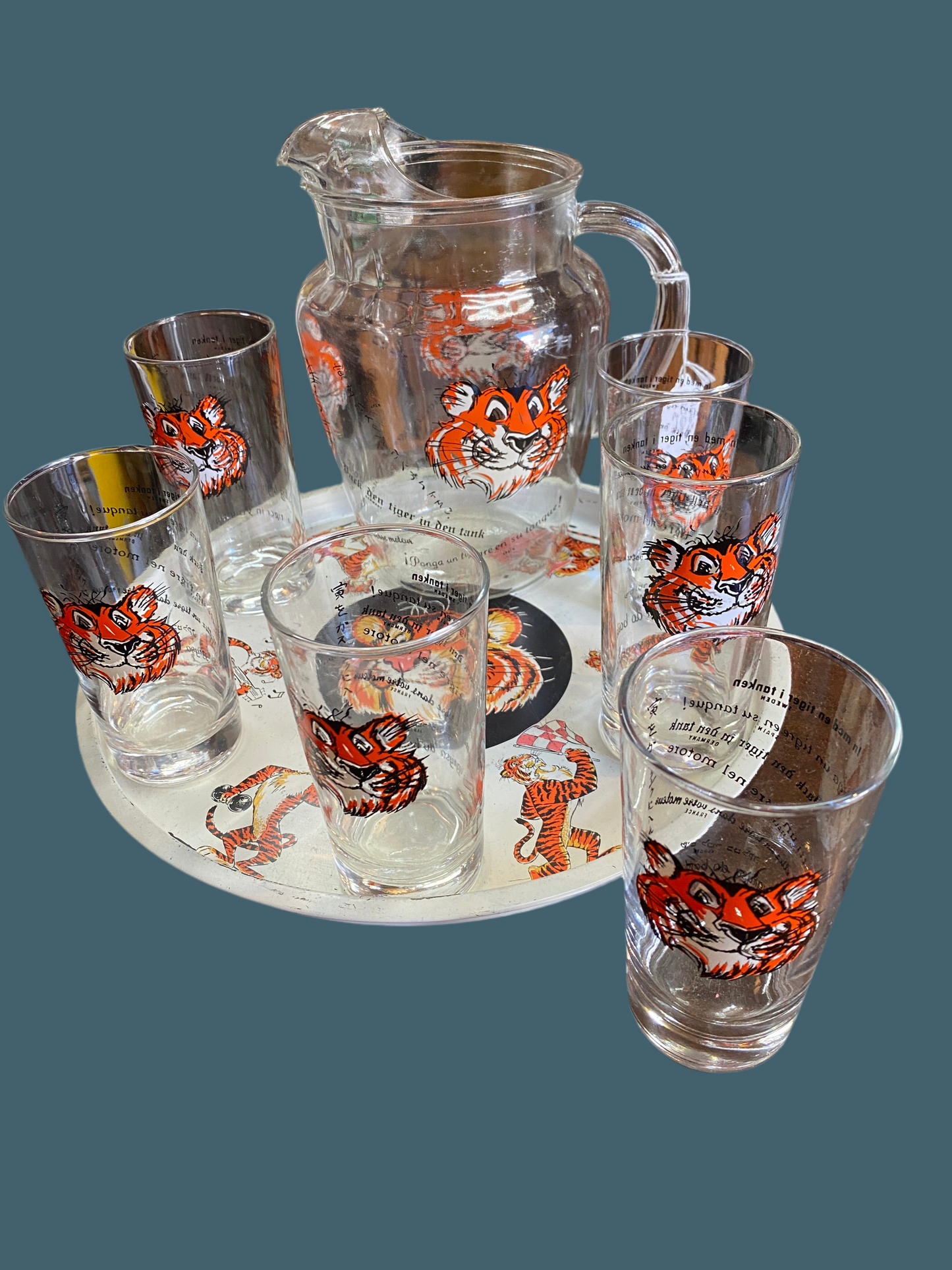Esso Tiger Metal Tray and Glassware Set