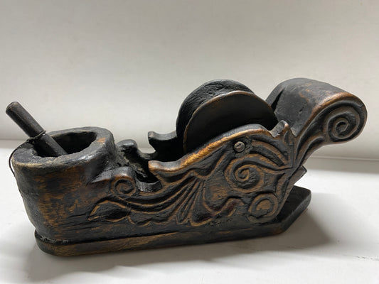 Antique 19th Century Oriental Wood Carved Ink Line