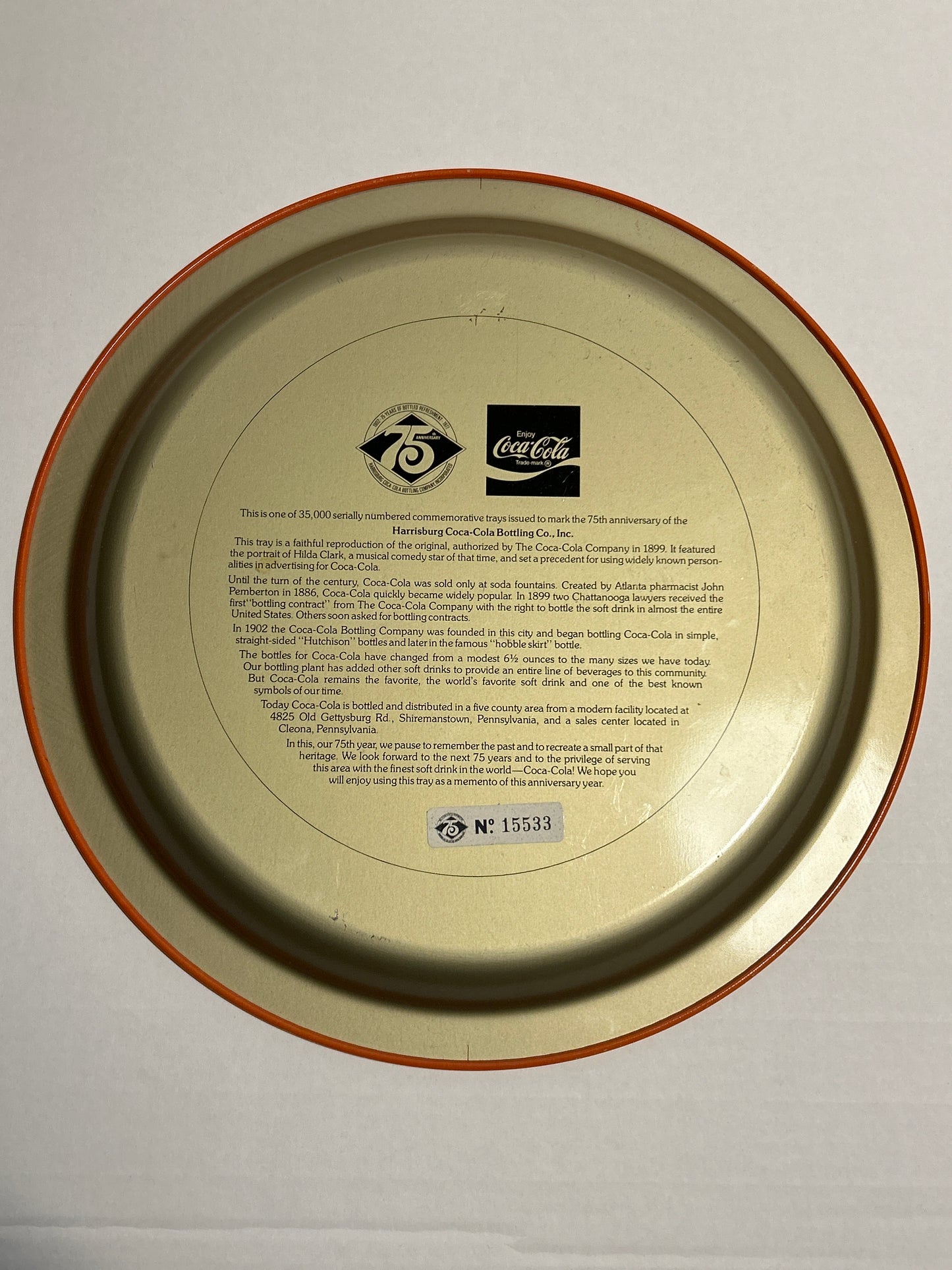 Coca Cola 75th Anniversary Commemorative Tray
