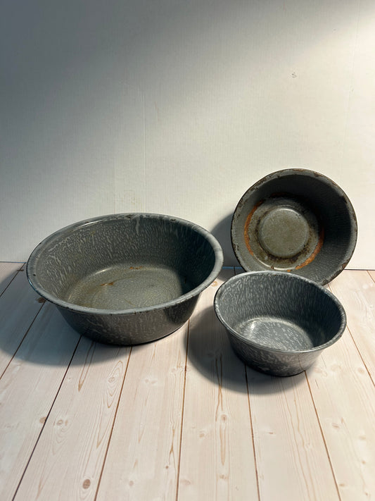 3 Pc. Gray Splatter Enamelware Bowls