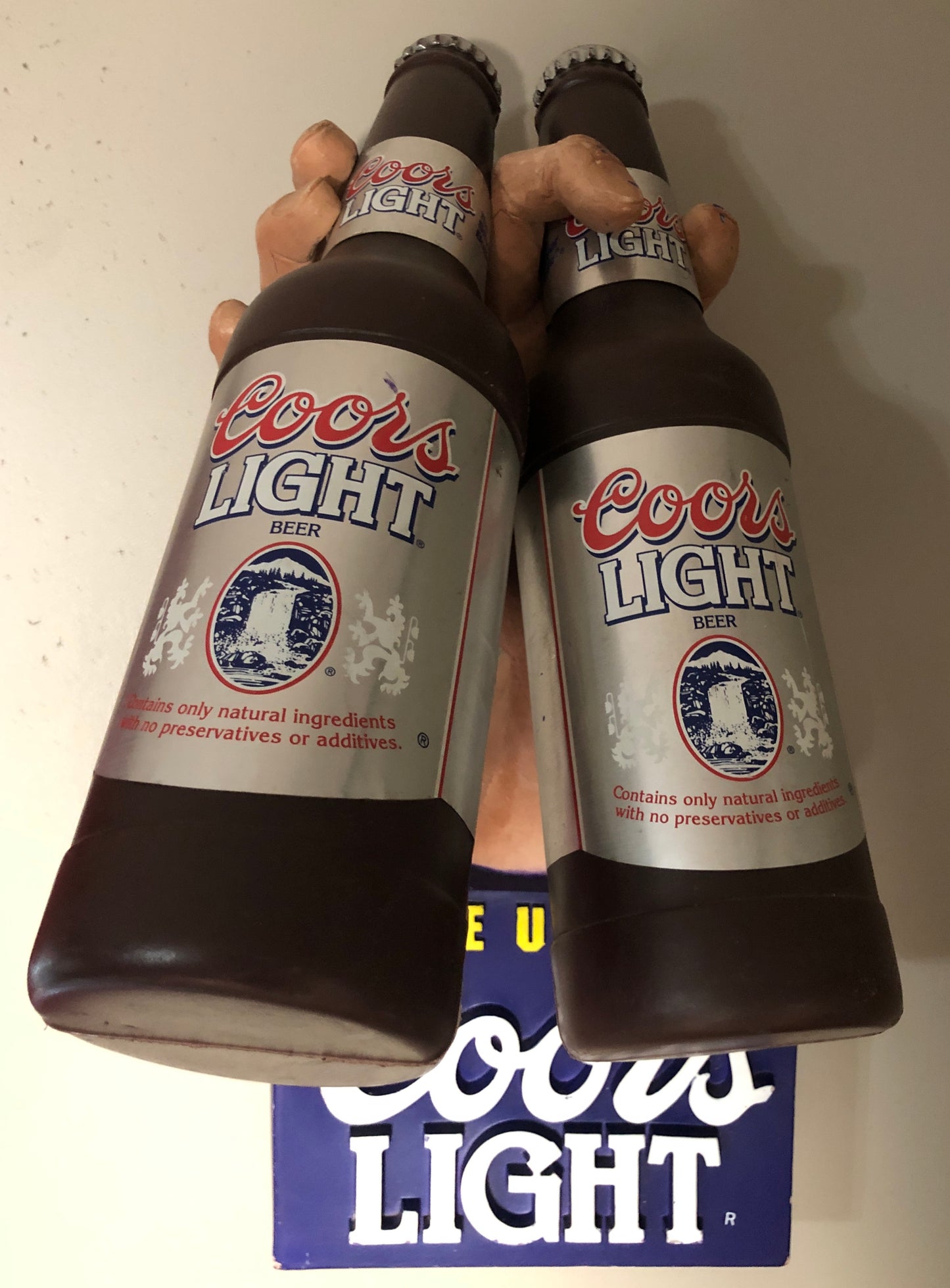 Coors Light Advertising Display-Hand w/2 Bottles