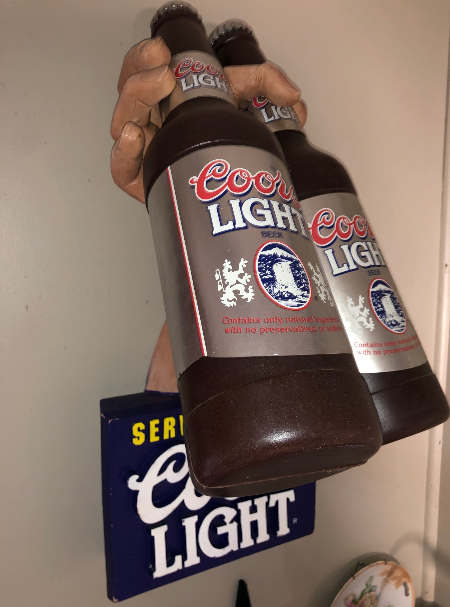 Coors Light Advertising Display-Hand w/2 Bottles