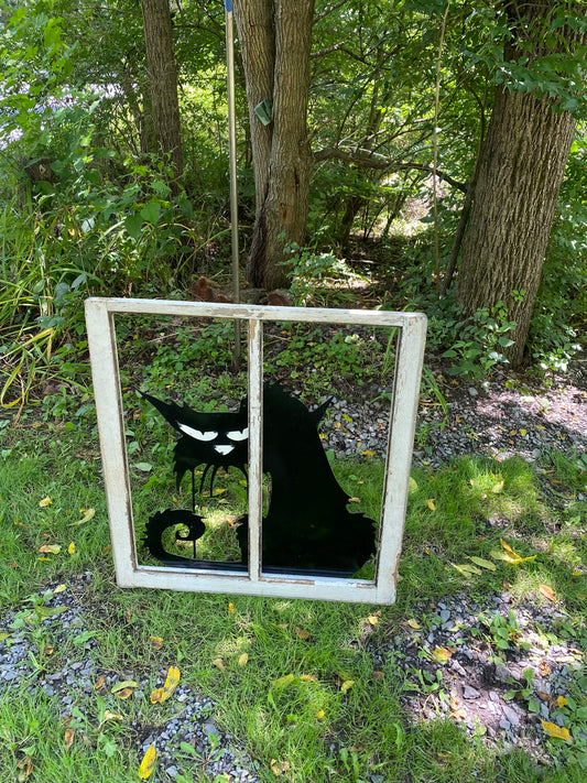 Black Cat in Vintage Window