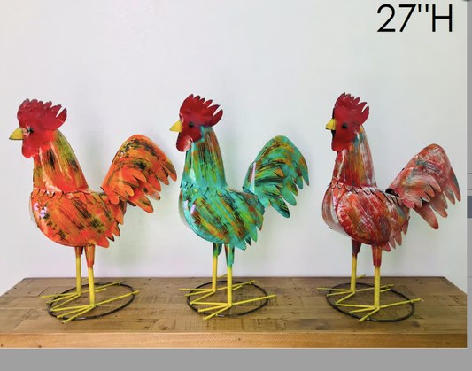 27” Colorful Rooster on Stand
