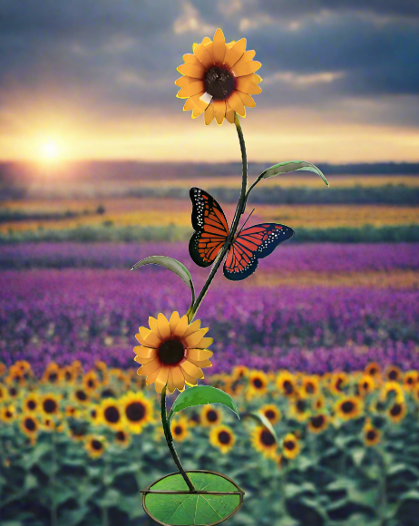 Double Sunflower W/Butterfly