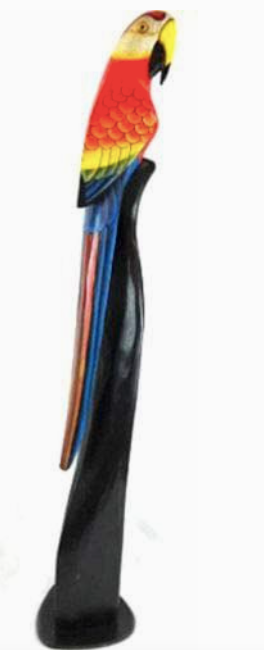 40”Large Wood Hand Carved Parrot On Stand