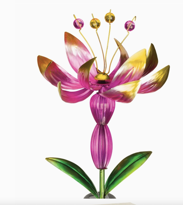 Solar Pink Flower Spinner Stake
