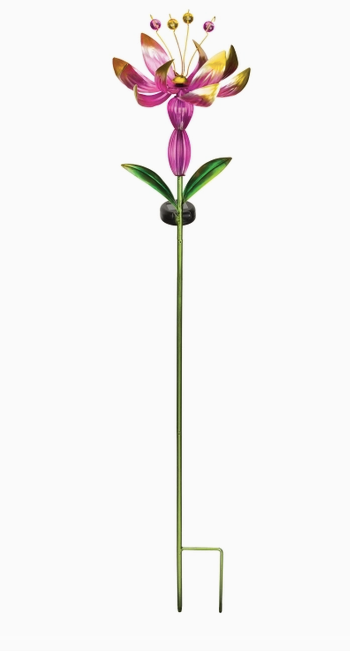 Solar Pink Flower Spinner Stake
