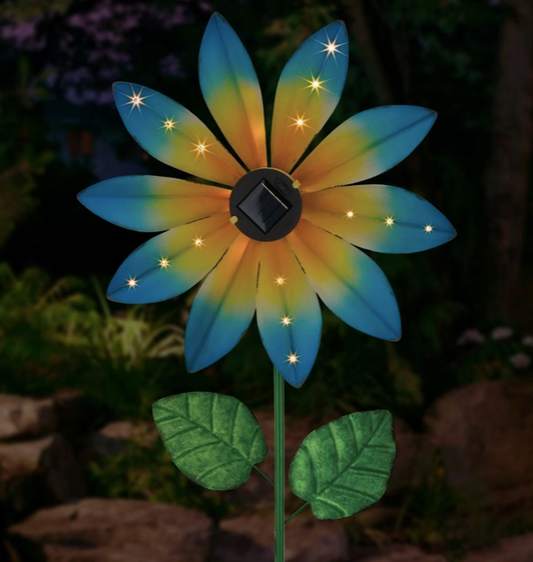 Blue Flower Solar Spinner Stake