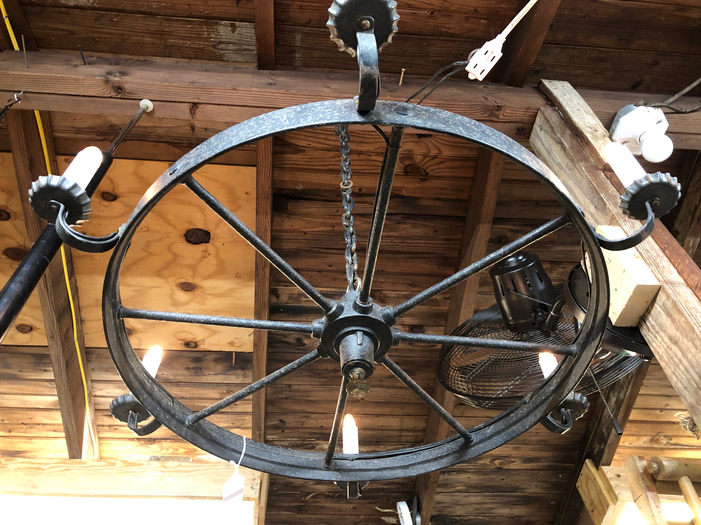 Metal Wagon Wheel Ceiling Light