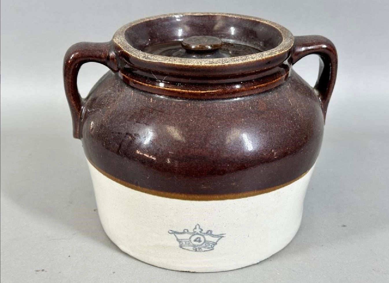 Blue Crown Stoneware Bean Pot w/ Lid