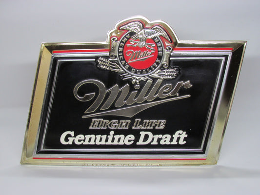 Vintage Miller High Life Genuine Draft Embossed Plastic Wall Sign