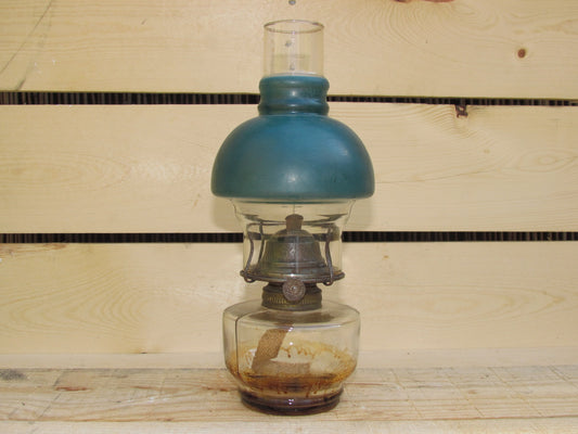 Small Antique Oil Lamp W/Green Glass