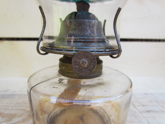 Small Antique Oil Lamp W/Green Glass