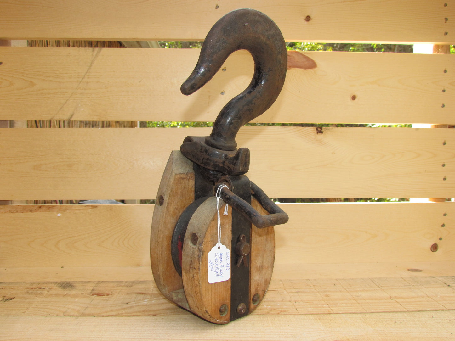 Wood Pulley with Large Hook