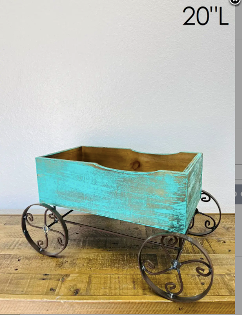 Rectangular Turquoise Scroll Wood/Iron Planter